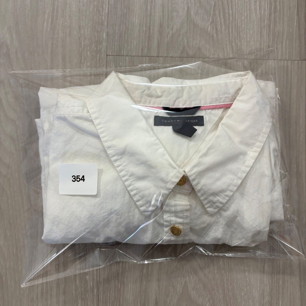 Tommy Hilfiger Womens Shirt White Button Down Utility Gold Buttons Epaulets XL - Picture 16 of 16